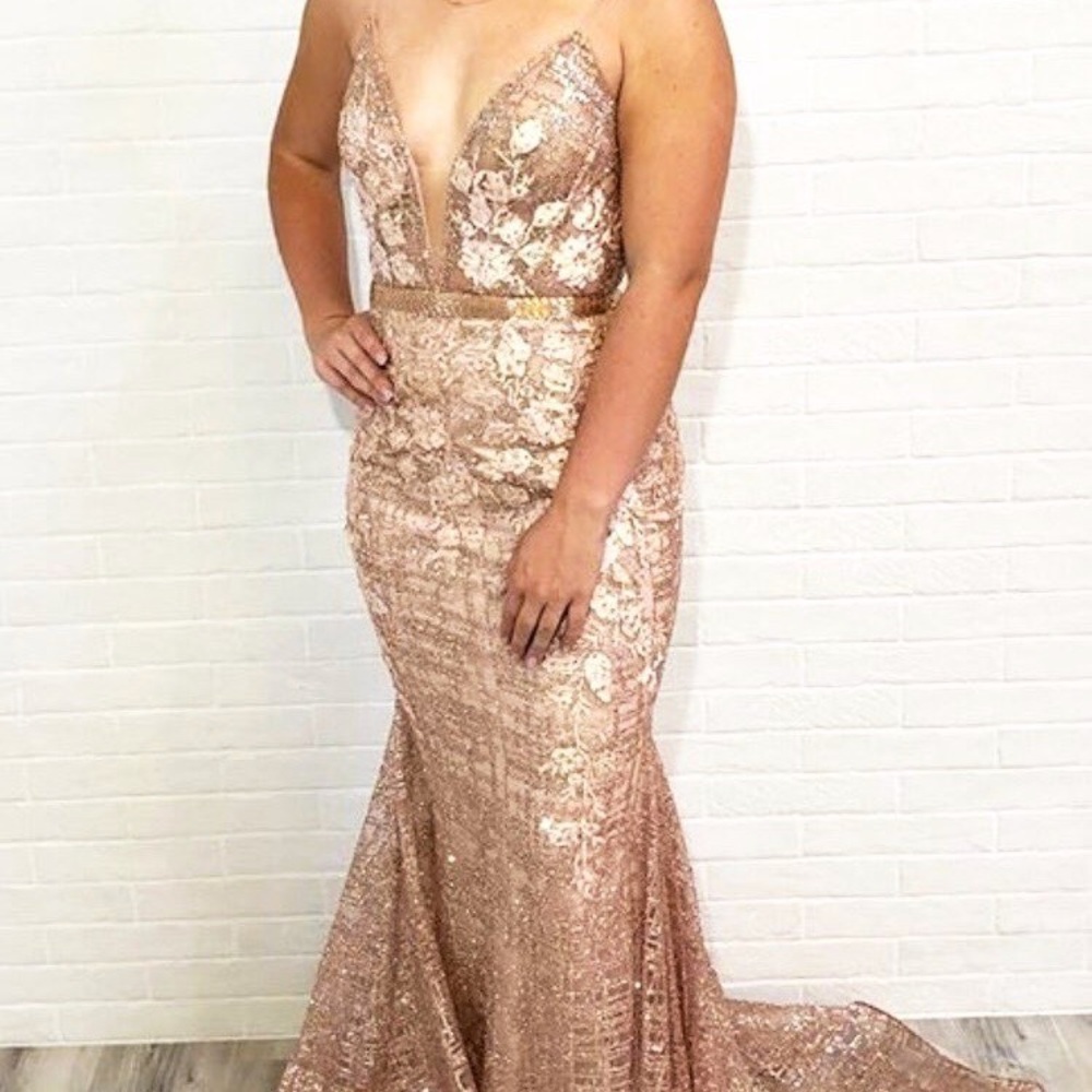 Jovani Rose Gold V Neck 62517